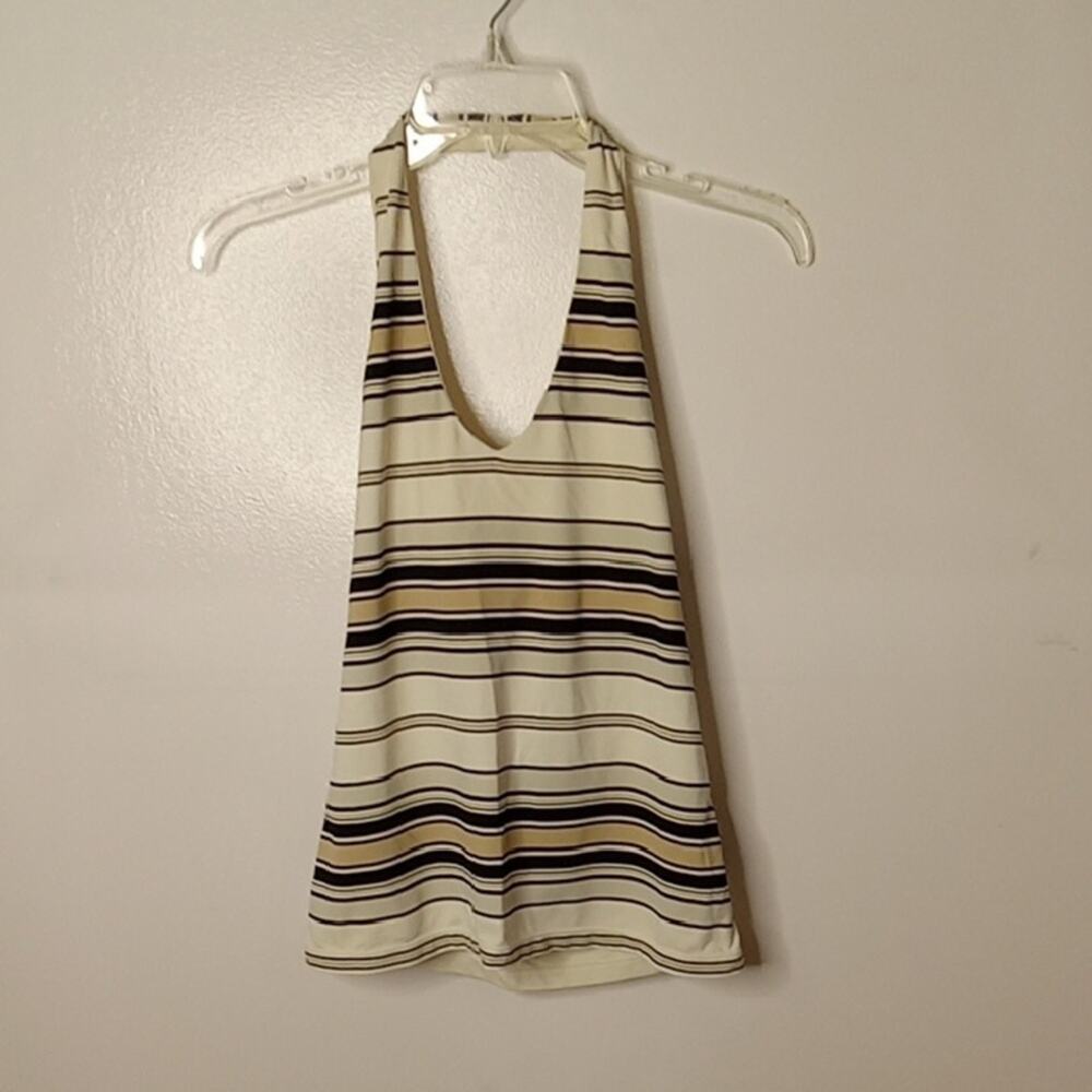 The Limited Stretch Women’s Medium Striped Sleeveless HalterTop -Beige and Black